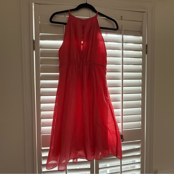 Esley Coral Pink Silk Blend Chiffon Dress Size XS/S Sleeveless Floral Waist - Picture 3 of 6